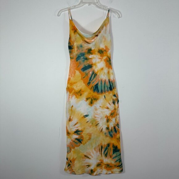 Selfie Leslie Show Me Love Cowl Neck Midi Dress Tie Die Orange Multi Women's XS - Picture 2 of 14